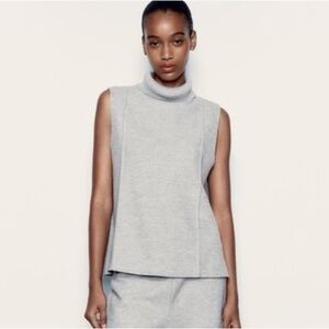 Zara Light Gray Ribbed Knit Sweater Size S